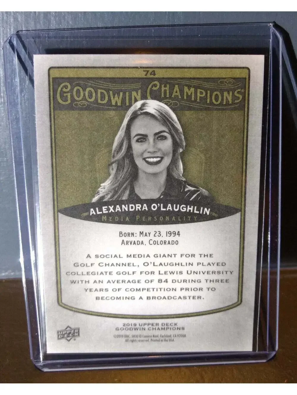 2019 Upper Deck Goodwin Champions Alexandra O'Laughlin 74 Media Personality Card